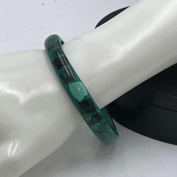 Vintage Solid Gemstone Malachite Stone Bangle Bracelet Green 38.8 Grams - Picture 1 of 13